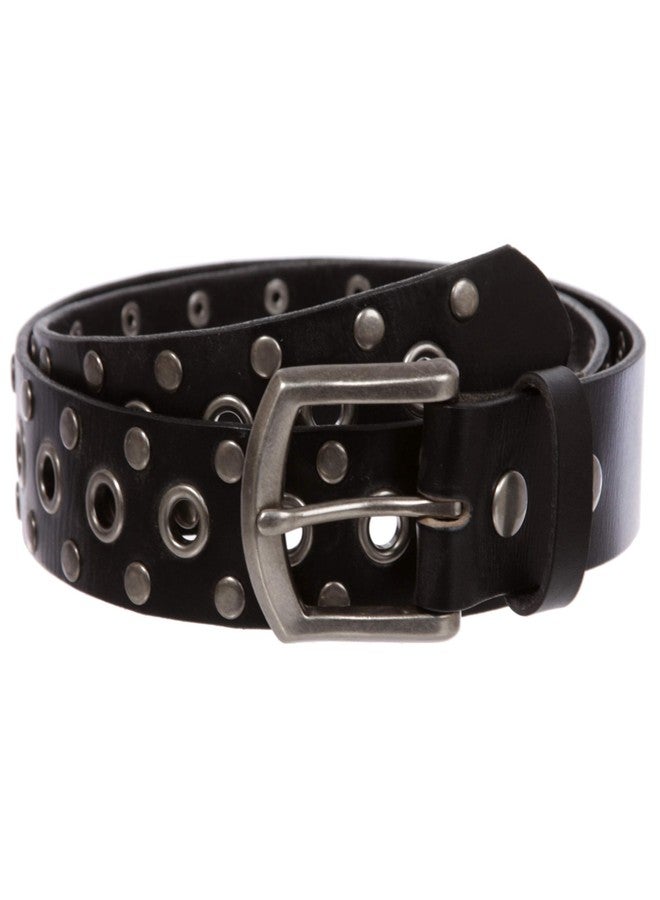 Beltiscool Casual Riveted Studded Grommets & Studs Solid Leather Belt, Black | 38" - Image 1